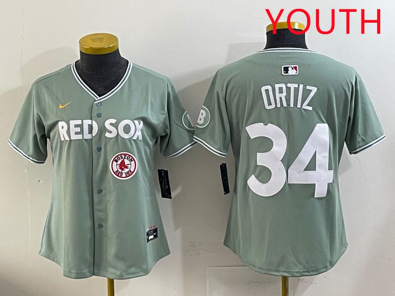 Youth 2025 Boston Red Sox #34 Ortiz Light Green Joint Name Nike MLB Jersey style 9->youth mlb jersey->Youth Jersey
